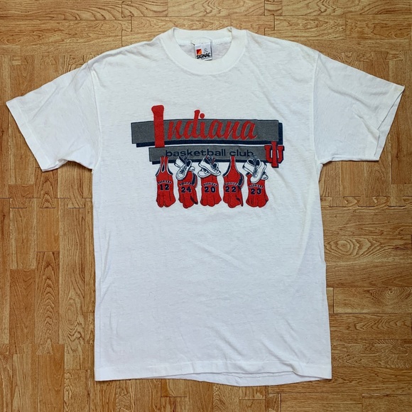 Vintage Indiana Basketball Shirt Mens L White Signal Tee Single Stitch Rare IU - Picture 2 of 9